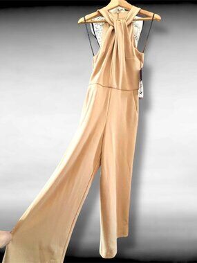 Women's Small Rachel Roy Stretch Lined Tan Sleeveless Halter Jumpsuit NWT